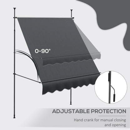 Outsunny 2 x 1.2m Retractable Awning, Free Standing Patio Sun Shade Shelter, UV Resistant, for Window and Door, Dark Grey