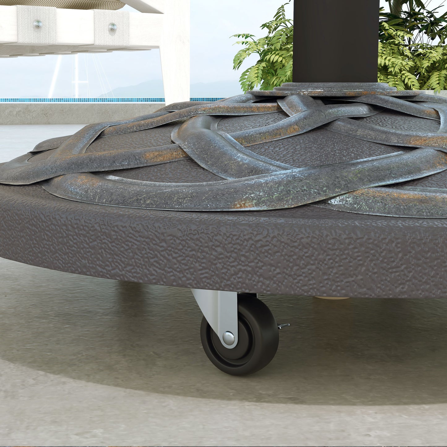 Outsunny 27kg Rolling Parasol Base with Wheels, Heavy Duty Concrete Umbrella Stand with Decorative Base, Bronze Tone