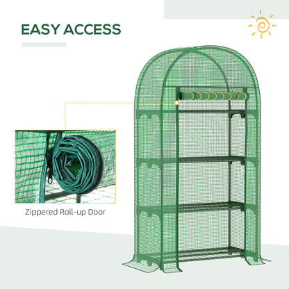 Outsunny Compact Mini Greenhouse Outdoor with Storage Shelf and Roll-Up Zippered Door, 80x49x160cm - Green