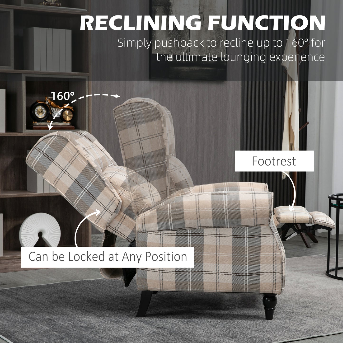 HOMCOM Recliner Armchair Push Back Recliner Chair Living Room Furniture Cushion Padded Seat with Armrest Khaki