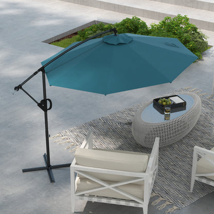 Outsunny Cantilever Parasol 3(m) with Cross Base, Banana Umbrella with Crank Handle, Tilt & 8 Ribs, Blue