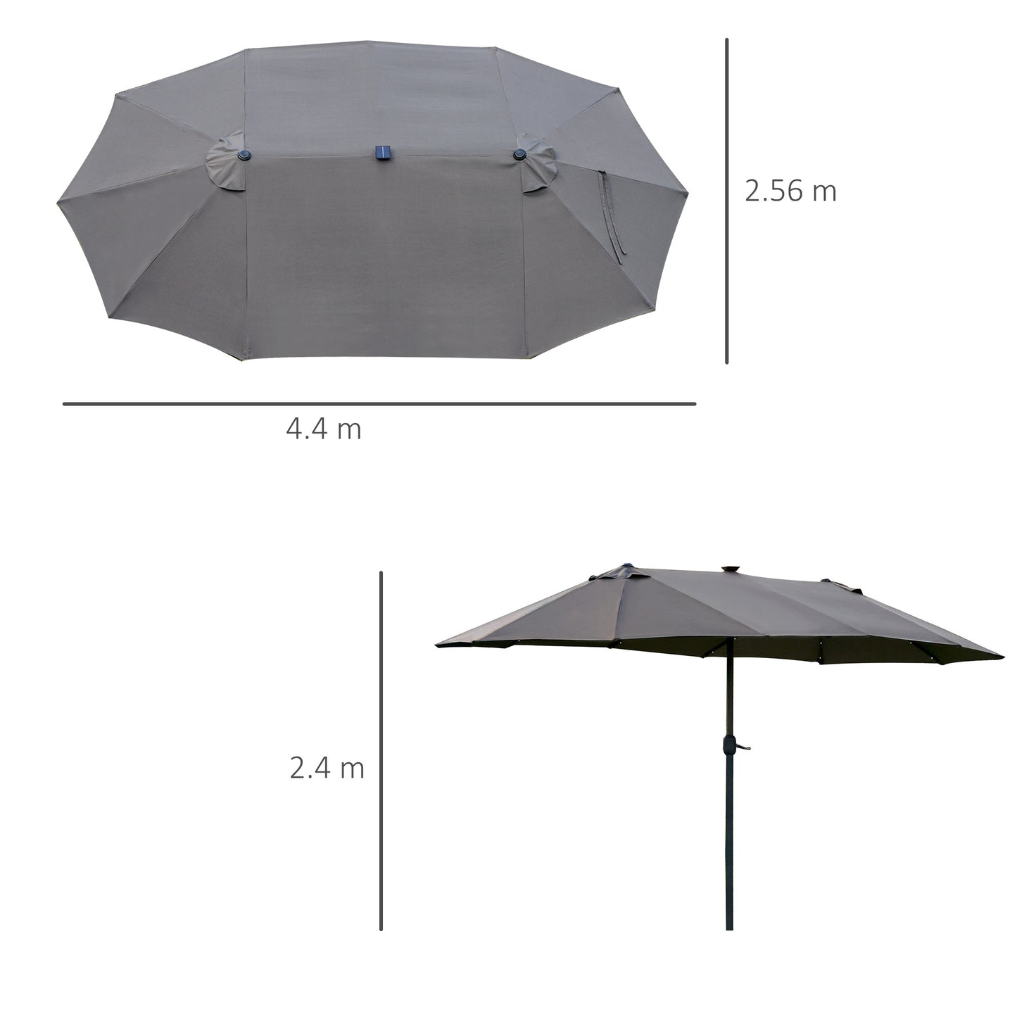 Outsunny 4.4m Double-Sided Sun Umbrella Garden Parasol Patio Sun Shade Outdoor with LED Solar Light , Dark Grey