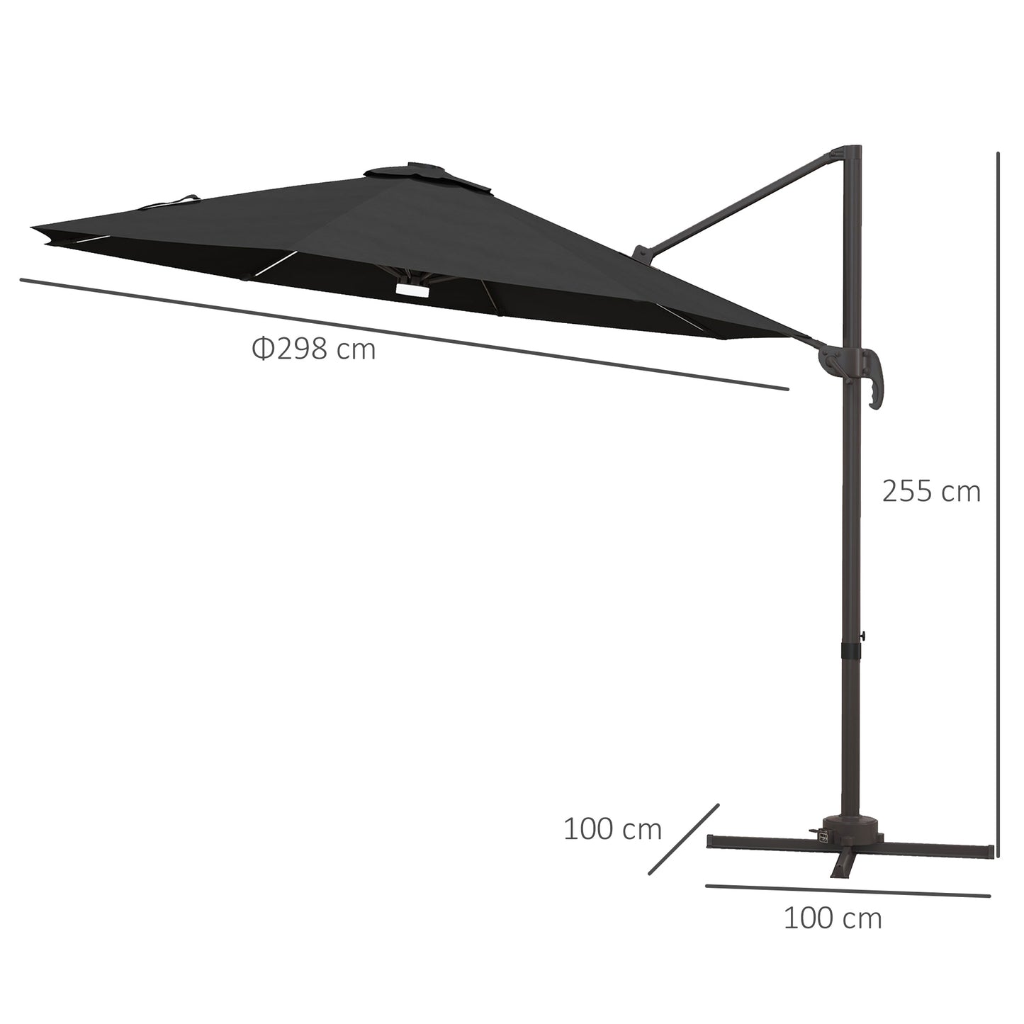 Outsunny 3(m) LED Cantilever Parasol Outdoor Sun Umbrella w/ Base Solar Lights Dark Grey
