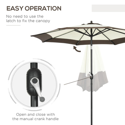 Outsunny 2.7m Garden Parasol Umbrella with 8 Metal Ribs, Tilt and Crank, Outdoor Sunshades for Garden, Patio, Beach, Yard, Coffee