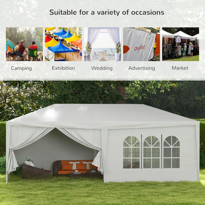 Outsunny 6 x 3 m Party Tent Wedding Gazebo Outdoor Waterproof PE Canopy Shade with 6 Removable Side Walls