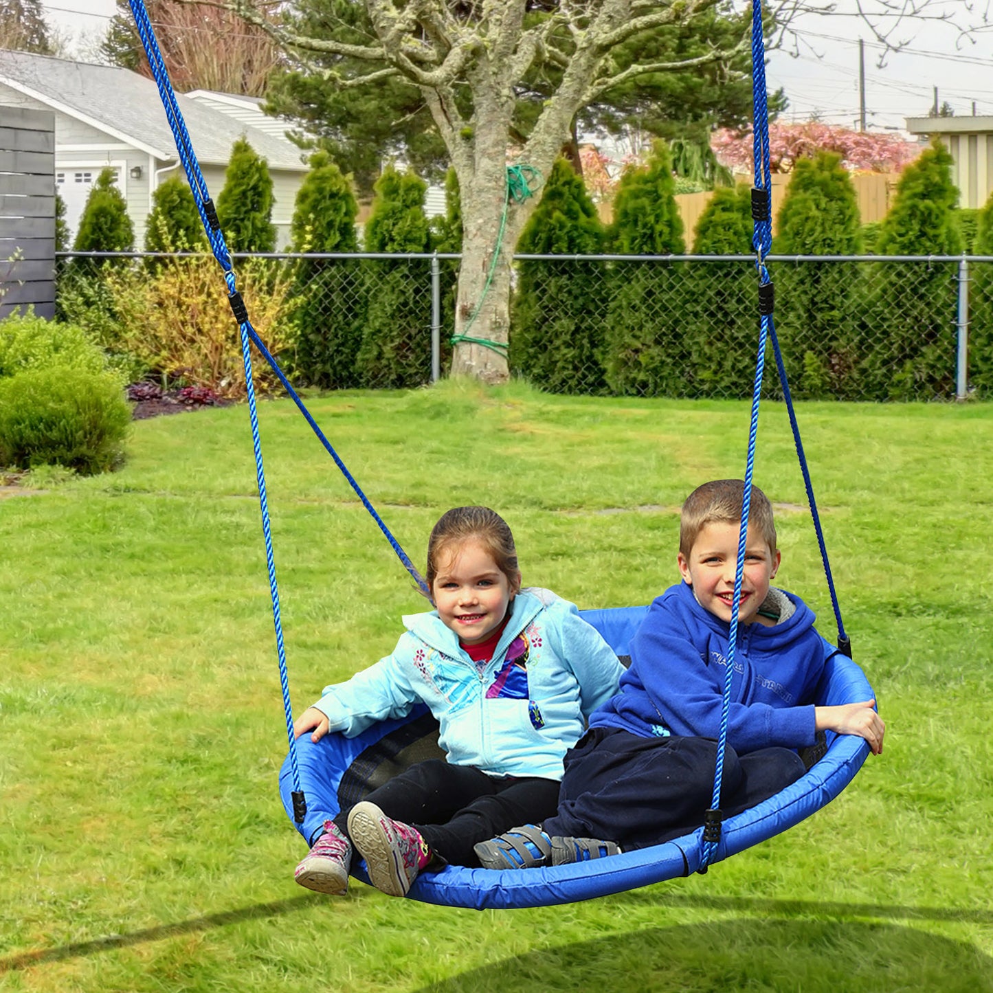 HOMCOM 40 Inch / 100 cm Tree Swing Round Kids Nest Swing Seat for Outdoor Backyard Garden Play Activity Blue