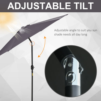 Outsunny Patio Umbrella, 2.7m, Lightweight Aluminium Frame, UV Protection, Grey