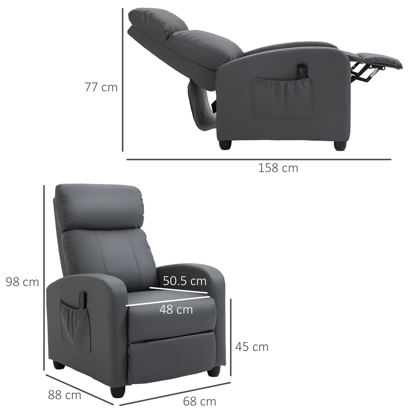 HOMCOM Reclining Massage Chair, Faux Leather with Footrest, Remote Control, for Lounge, Bedroom, Cinema, Grey