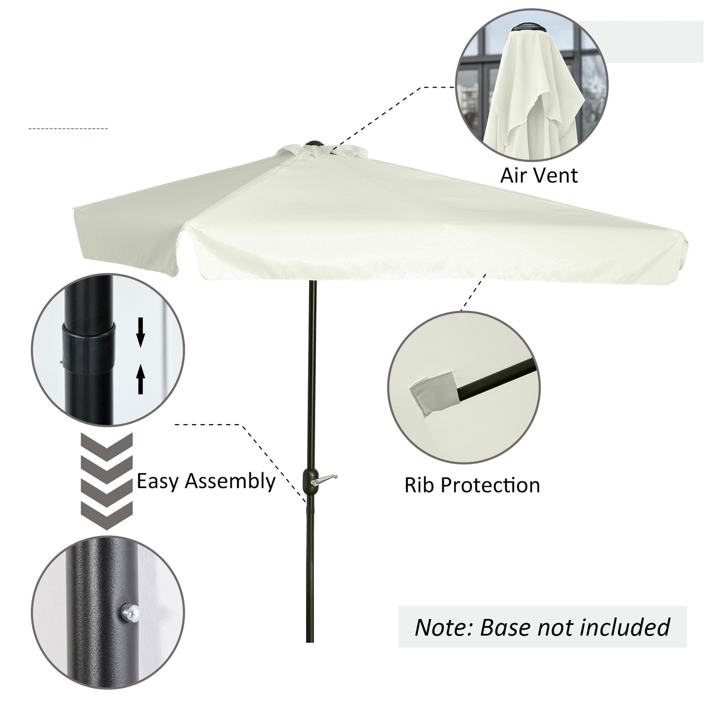 Outsunny Half Parasol, 2.3m Semi-Round Patio Umbrella with Crank Handle for Balcony, Cream White