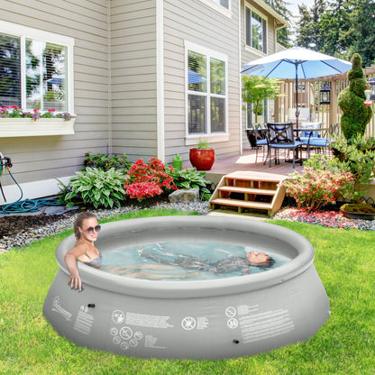 Outsunny Inflatable Swimming Pool, Family-Sized Round Paddling Pool w/ Hand Pump for Kids, Adults, Outdoor, Garden and Backyard, 274cm x 76cm, Grey