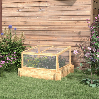 Outsunny Elevated Planter with Greenhouse: Wooden Box with Openable Top for Veggies, Flowers, and Herbs