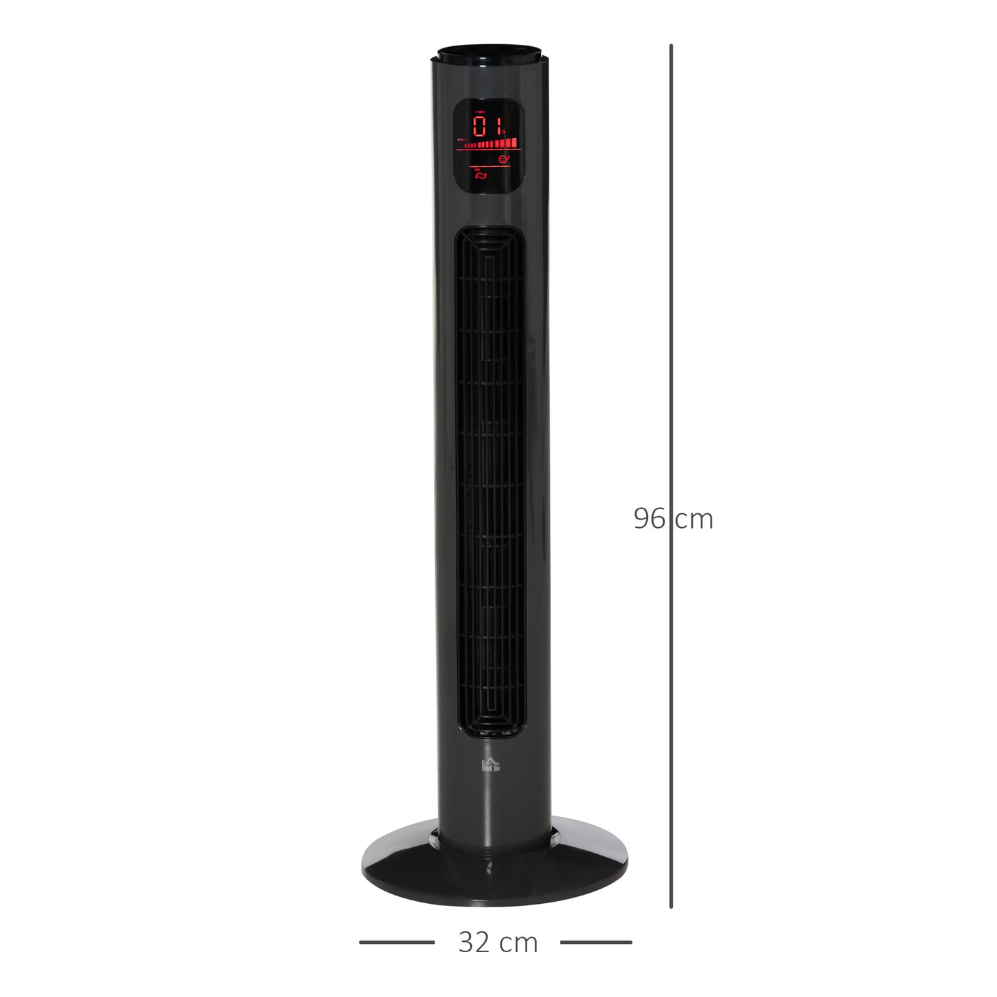 HOMCOM 38'' Freestanding Tower Fan, 3 Speed and Mode Settings, 12h Timer, 70 Degree Oscillation, LED Control Panel, Remote Included, Dark Grey