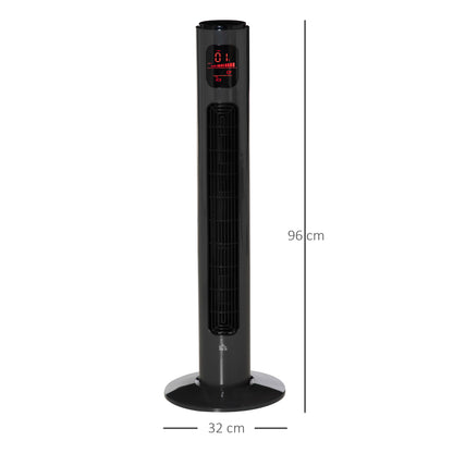 HOMCOM 38'' Freestanding Tower Fan, 3 Speed and Mode Settings, 12h Timer, 70 Degree Oscillation, LED Control Panel, Remote Included, Dark Grey