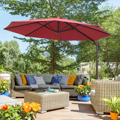 Outsunny 3m Cantilever Aluminium Frame 360 Rotation Hanging Parasol w/ Cross Base Wine Red