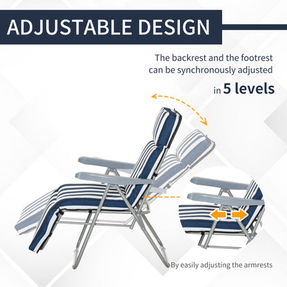 Outsunny Set of 2 Garden Patio Outdoor Sun Recliners Loungers Folding Foldable Multi Position Relaxers Chairs w-Cushions Fire Retardant Sponge