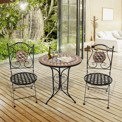 Outsunny 3 PCs Garden Mosaic Bistro Set Outdoor Patio 2 Folding Chairs & 1 Round Table  Outdoor Metal Furniture Vintage