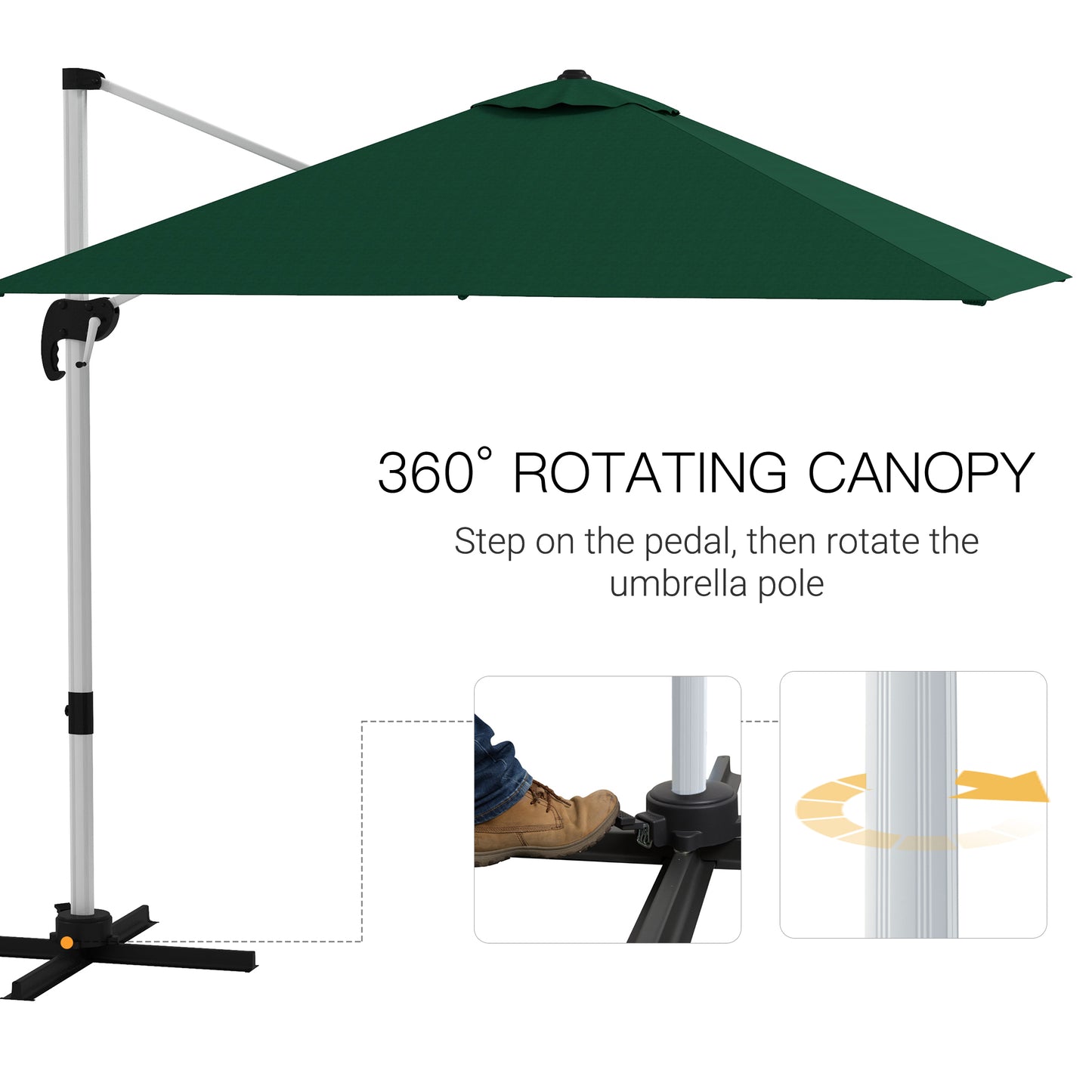 Outsunny Cantilever Parasol Paradise: 3x3m Square Shade with Crank, Tilt, and 360° Rotation, Aluminium Frame, Green