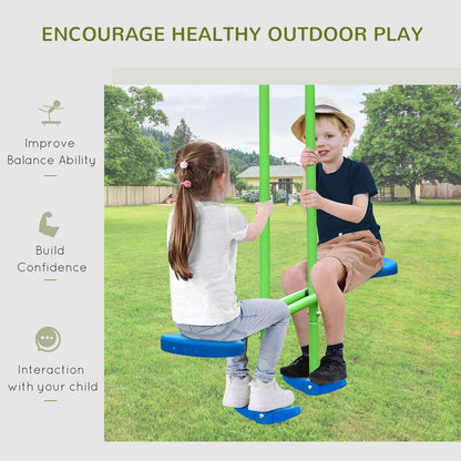 Outsunny Metal Swings & Seesaw Set Double Seats with a Height Adjustable Children Outdoor Backyard Play Set for Toddlers Over 3 Years Old, Green