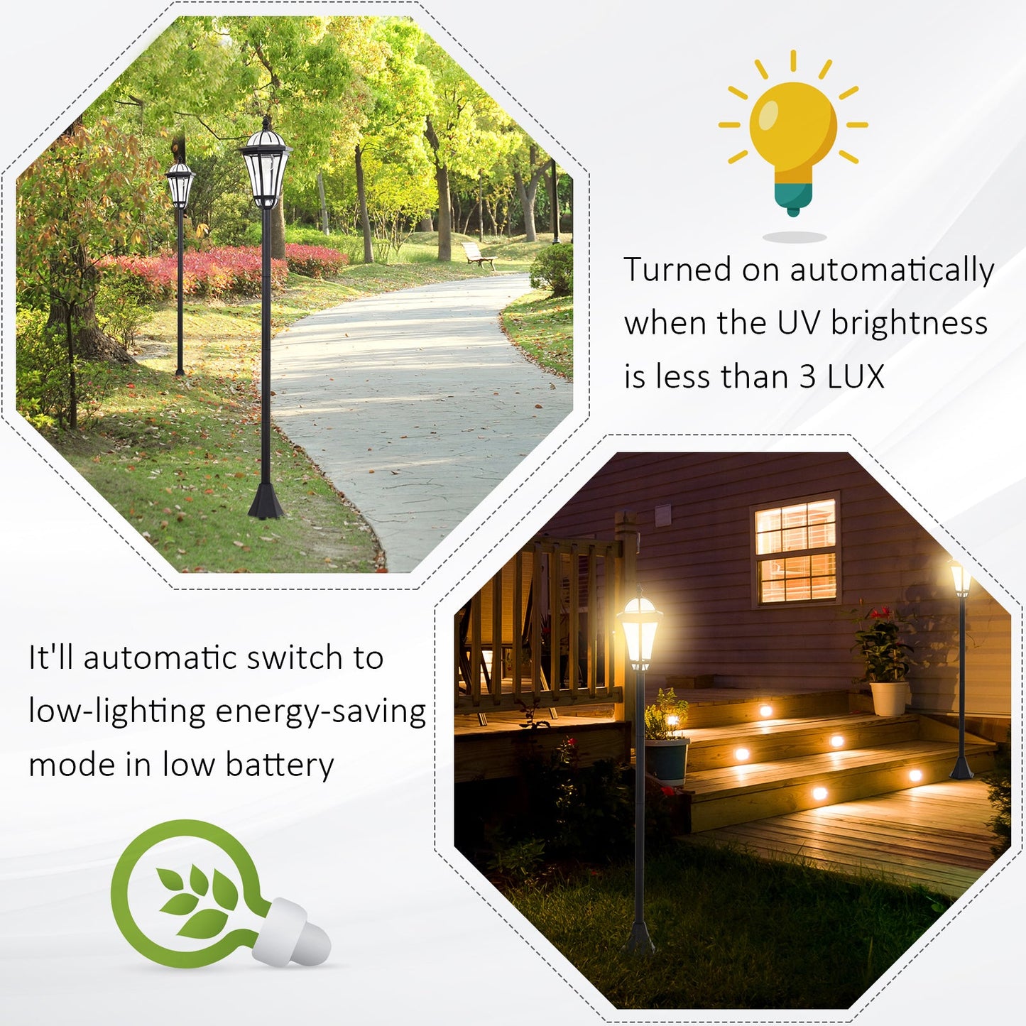 Outsunny Solar LED Garden Lamps: 2 Water-Resistant Lanterns for Patio Pathway, Auto Switch, Black