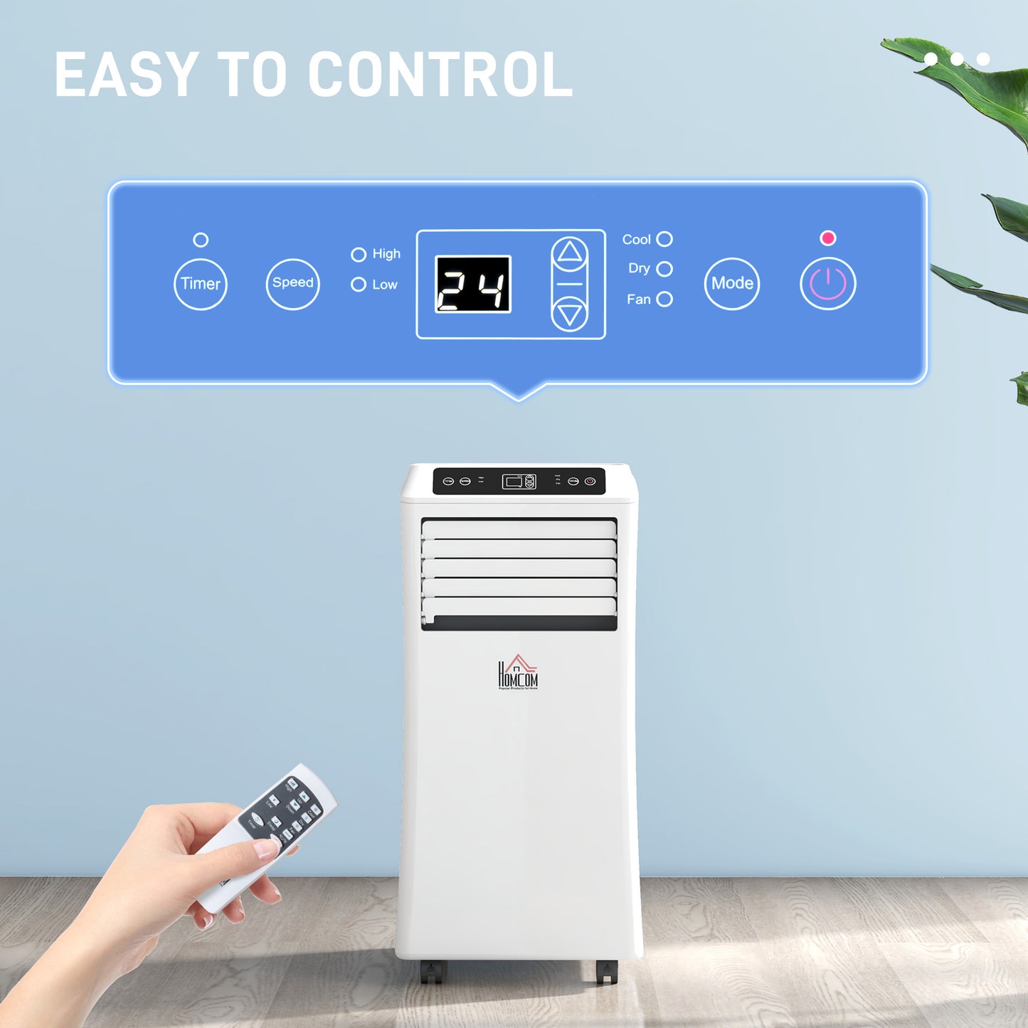 HOMCOM Mobile Air Conditioner with Remote Control, Timer, Cooling Dehumidifying Ventilating, LED Display White - 1114W