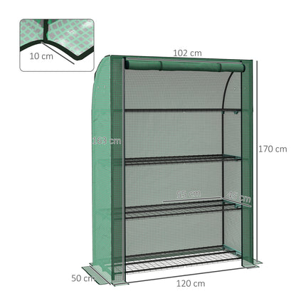 Outsunny Portable Mini Greenhouse: 4 Tier with PE Reinforced Cover and Roll-up Door, Green, 170H x 120W x 50Dcm