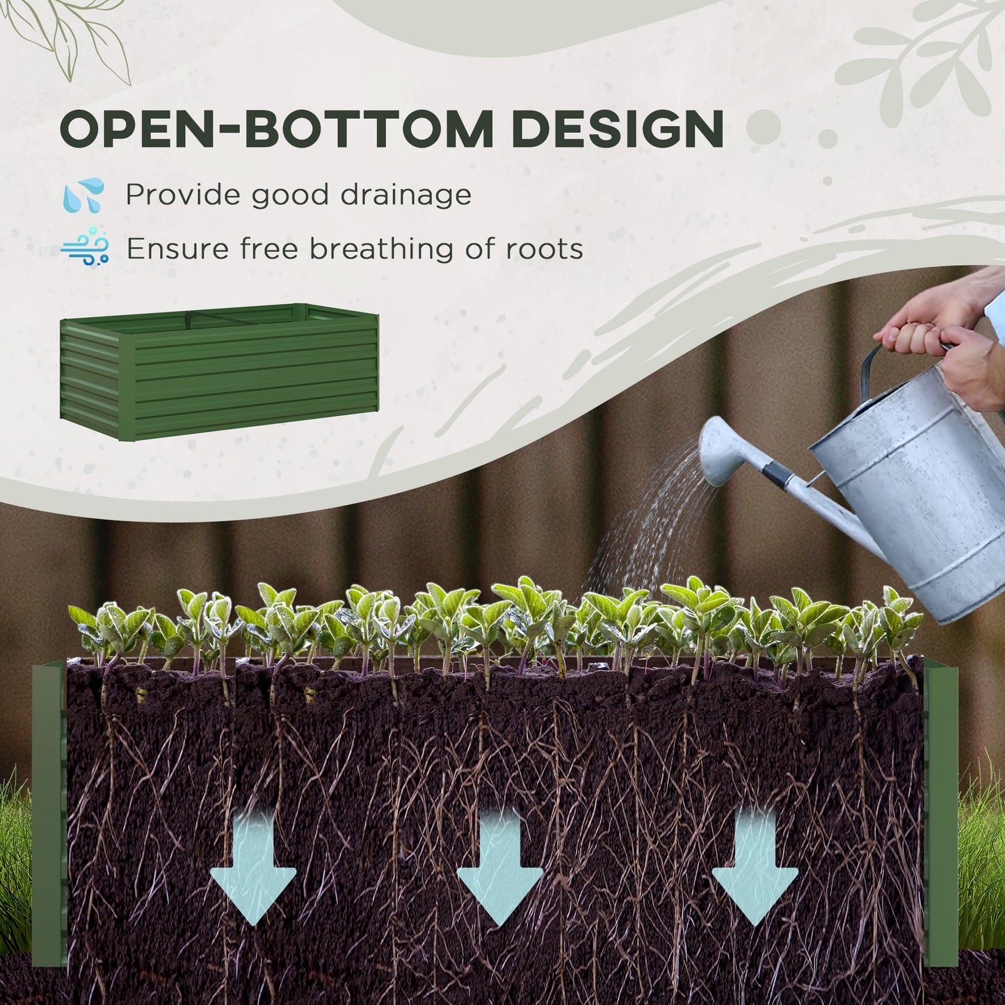 Outsunny Set of 2 Raised Beds for Garden, Galvanised Steel Outdoor Planters with Multi-reinforced Rods for Vegetables, Plants, Flowers and Herbs, 180 x 90 x 59 cm, Green