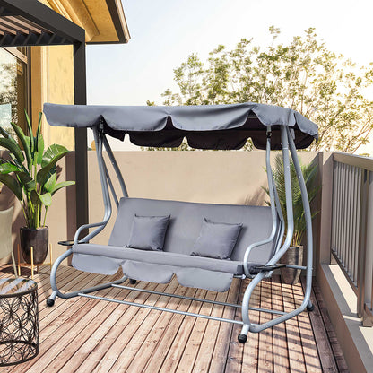 Outsunny 2-in-1 Garden Swing Seat Bed 3 Seater Swing Chair Hammock Bench Bed with Tilting Canopy and 2 Cushions, Grey
