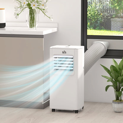 HOMCOM 5000 BTU 4-In-1 Compact Portable Mobile Air Conditioner Unit Cooling Dehumidifying Ventilating w/ Fan Remote LED 24hTimer Auto Shut Down White