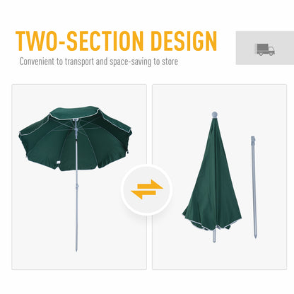Outsunny Beach Umbrella, 2.2m Diameter, Steel Frame, UV Protection, Wind Vent, Dark Green