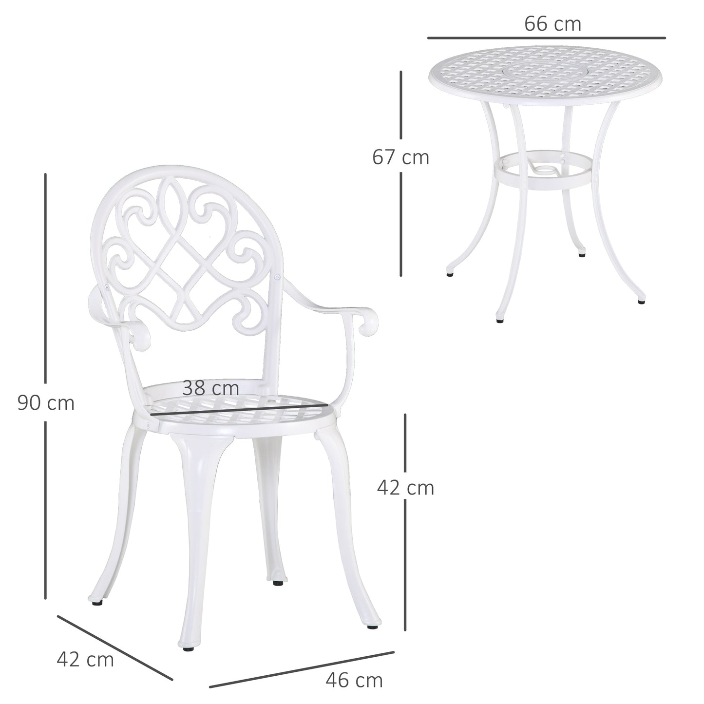 Outsunny 3PCs Garden Table Set Bistro Set Round Table and 2 Chairs for Outdoor Indoor Patio Balcony Aluminium