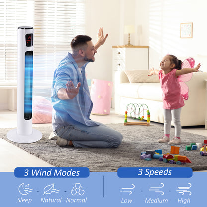 HOMCOM Freestanding 38'' Tower Fan with 3 Speeds, 3 Modes, 12h Timer, 70 Degree Oscillation, LED Panel, Remote Control, White