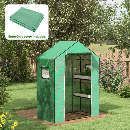 Outsunny Greenhouse Cover Replacement Walk-in PE Hot House Cover with Roll-up Door and Windows, 140 x 73 x 190cm, Green