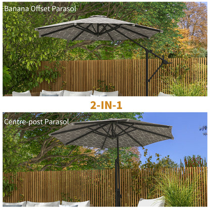 Outsunny 3(m) Convertible Cantilever Parasol and Centre-post Garden Parasol with Cross Base, 360 Rotation Banana Parasol with Crank Handle