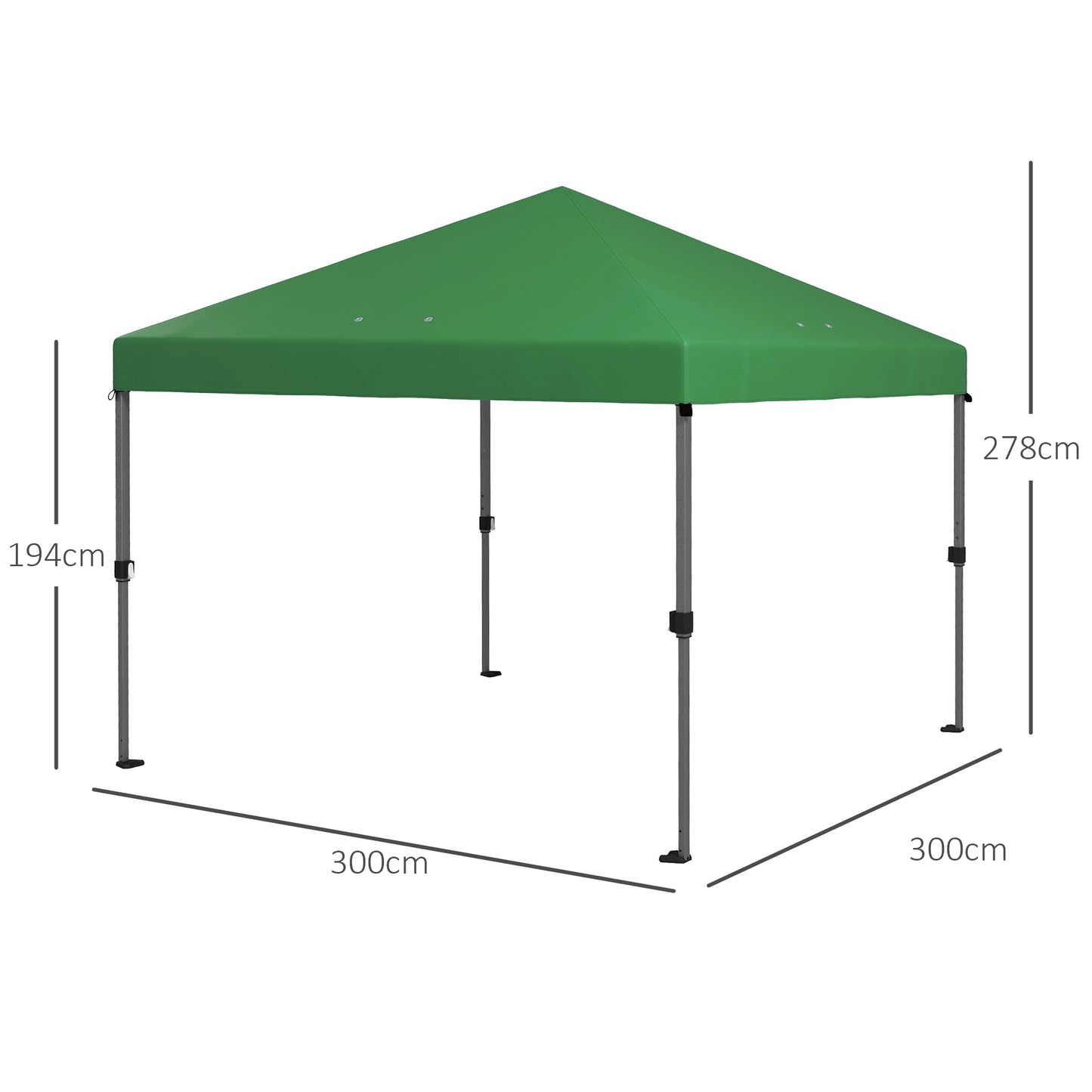 Outsunny 3x3(m) PopUp Gazebo, 1 Person Easy up Marquee Party Tent with 1-Button Push, Adjustable Straight Legs, Stakes, Ropes,