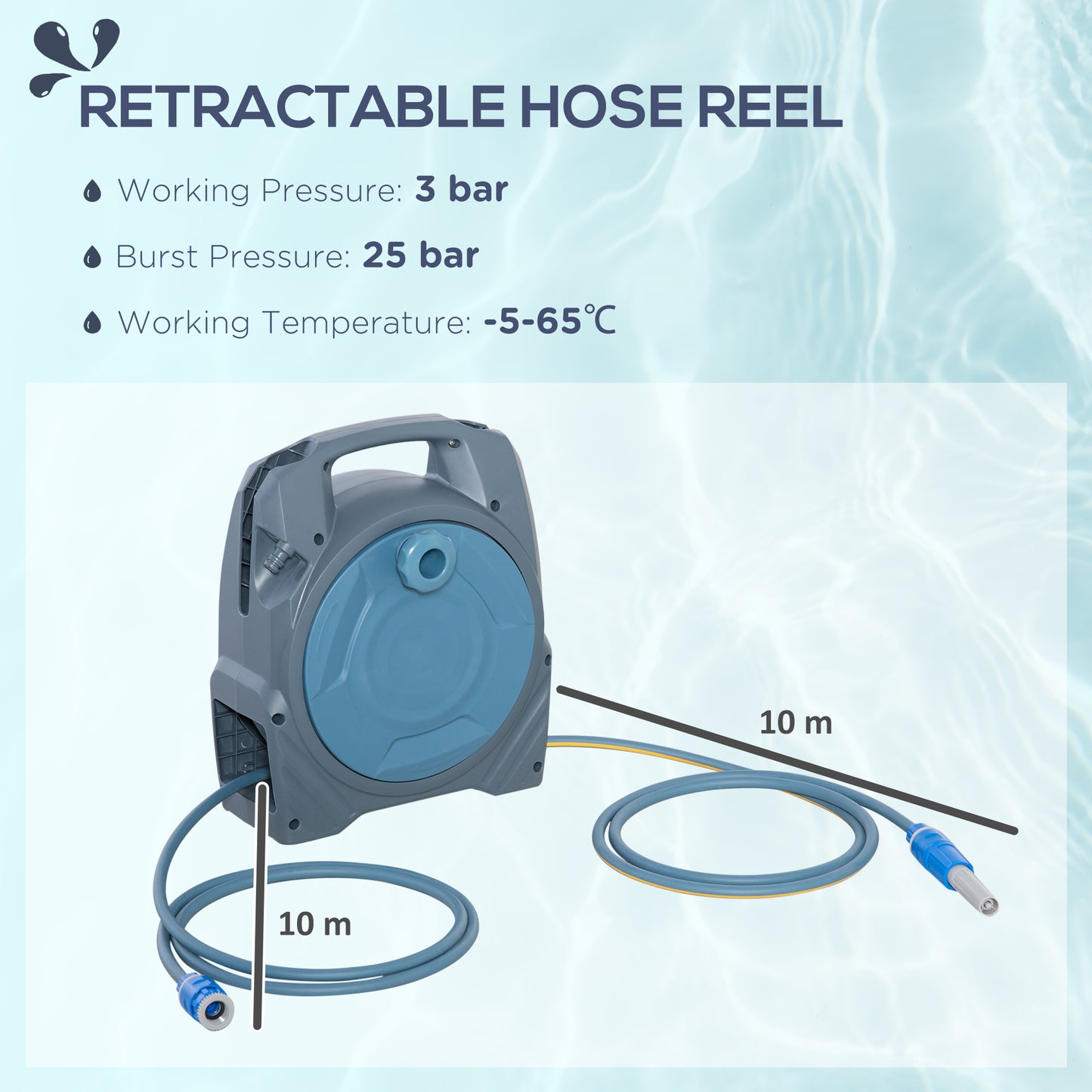 Outsunny Compact Hose Reel, Retractable Dual 10m Hose System, Manual Rewind, Lightweight Design for Garden Watering, Green.