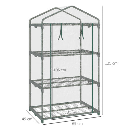 Outsunny Mini Greenhouse Shelving Unit: Clear PVC Panels for Plant Nurturing, Roll-Up Door, 69Lx49Wx125H cm