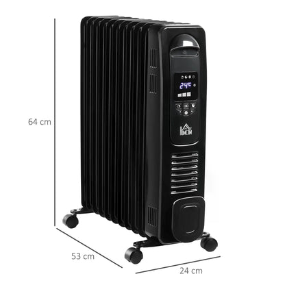 HOMCOM 2720W Digital Display Oil Filled Radiator 11Fin Portable Electric Heater w/ Built-in Timer Three Heat settings Safety switch Remote Control