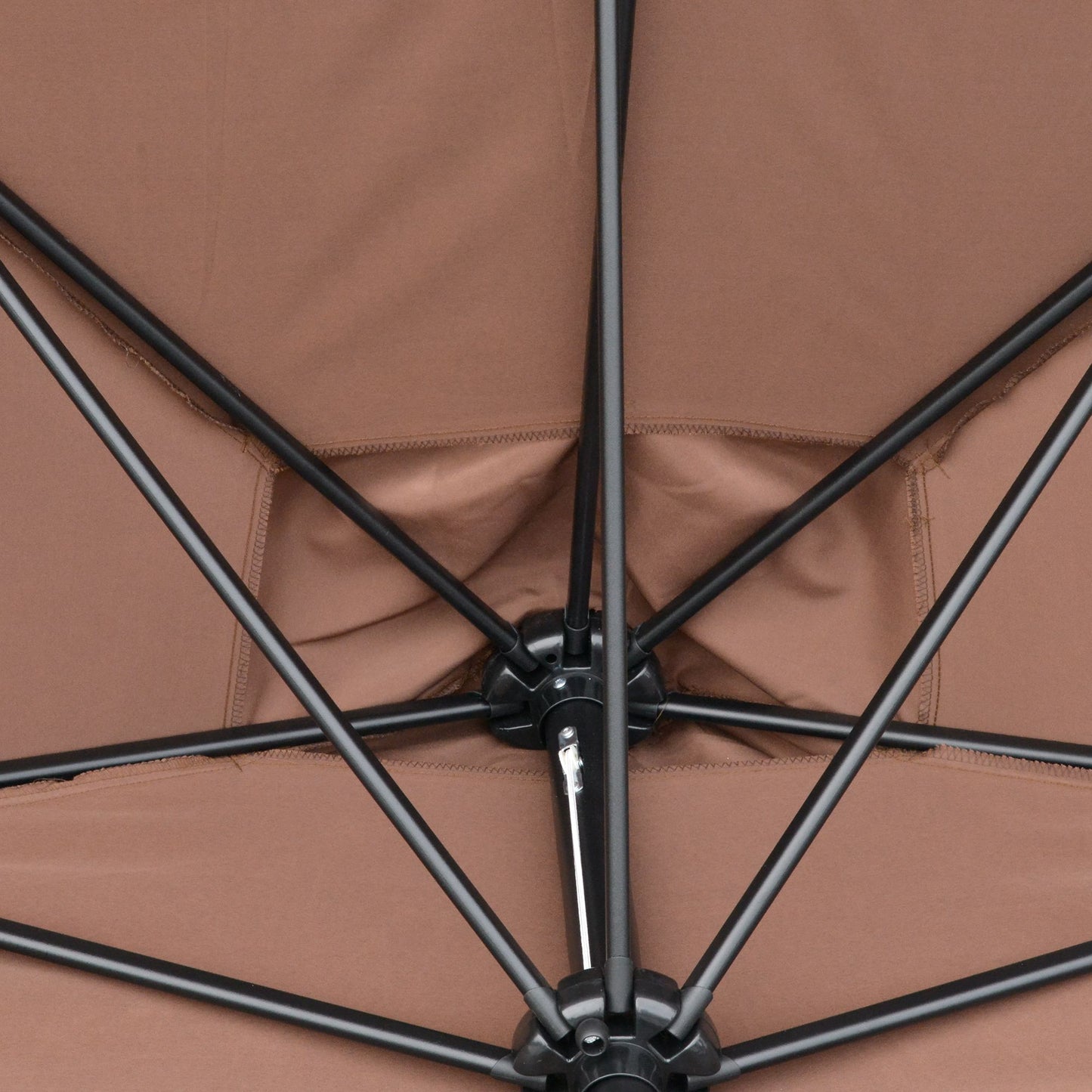 Outsunny 2.3m Patio Semi Round Half Parasol Umbrella with Metal Frame Crank Handle for Balcony- NO BASE INCLUDED, Brown