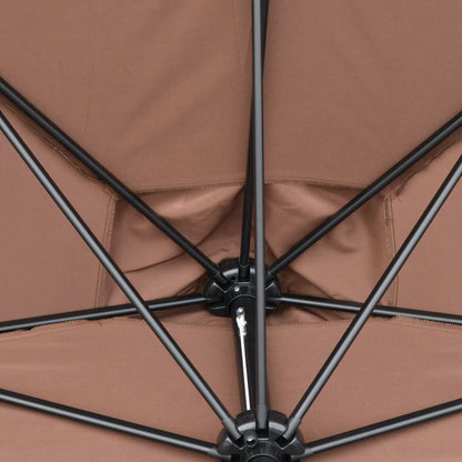 Outsunny 2.3m Patio Semi Round Half Parasol Umbrella with Metal Frame Crank Handle for Balcony- NO BASE INCLUDED, Brown