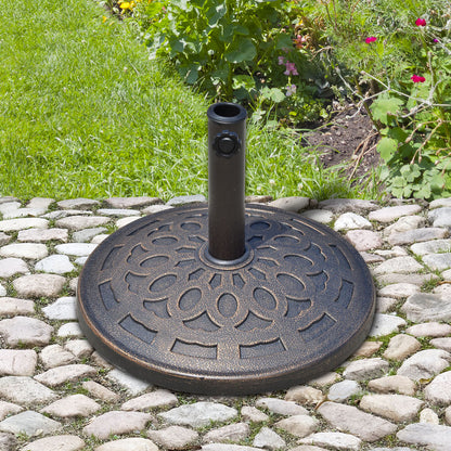 Outsunny 14kg Round Garden Parasol Base Holder Decorative Resin Market Umbrella Stand with Adjustable Coupler, Bronze