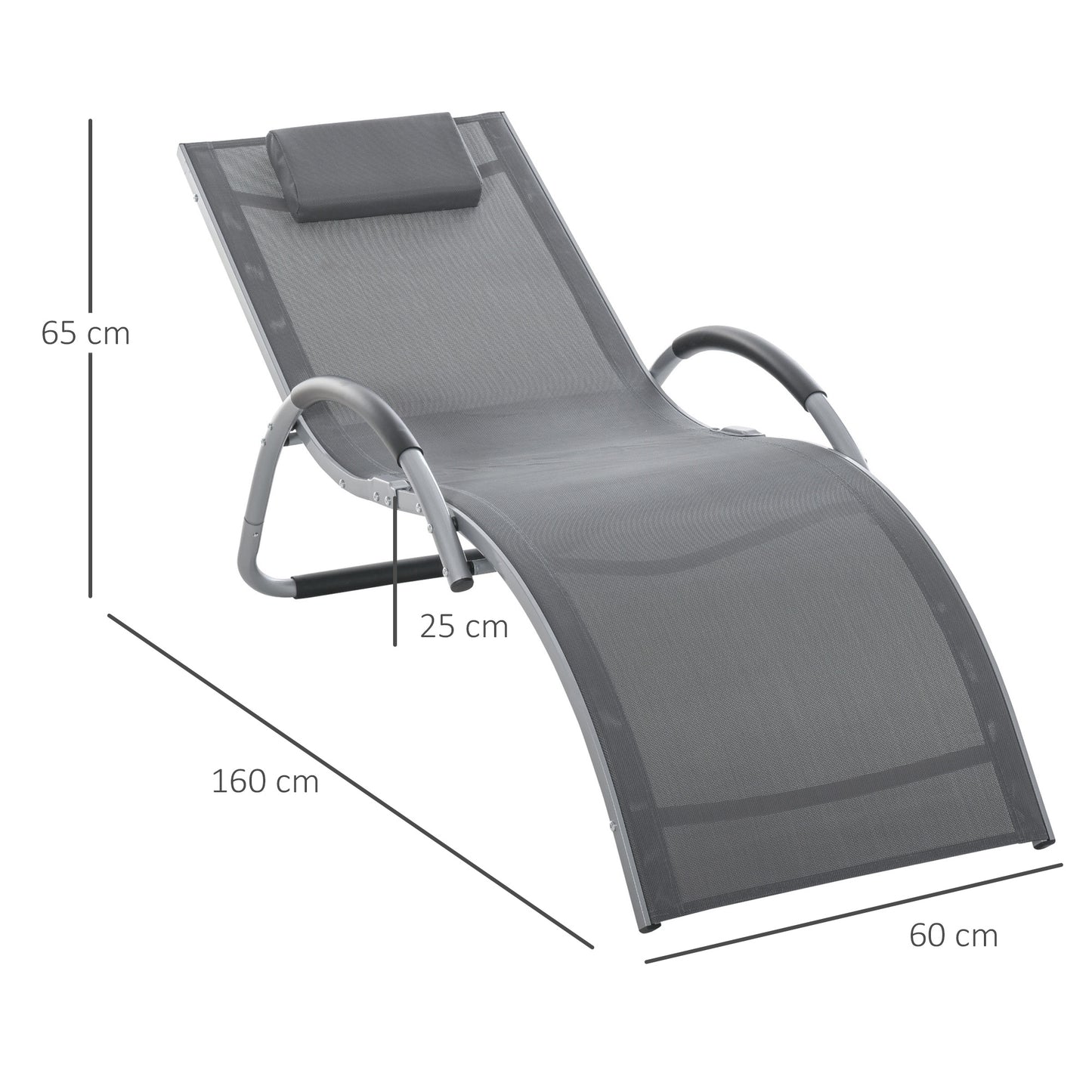 Outsunny Ergonomic Lounger Chair Portable Armchair with Removable Headrest Pillow for Garden Patio Outside All Aluminium Frame Dark Grey