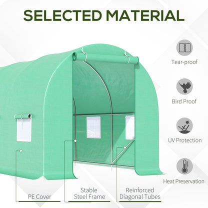 Outsunny Walk-in Greenhouse: Tunnel Design with Door & Ventilation Window, 4.5m x 2m x 2m, Green