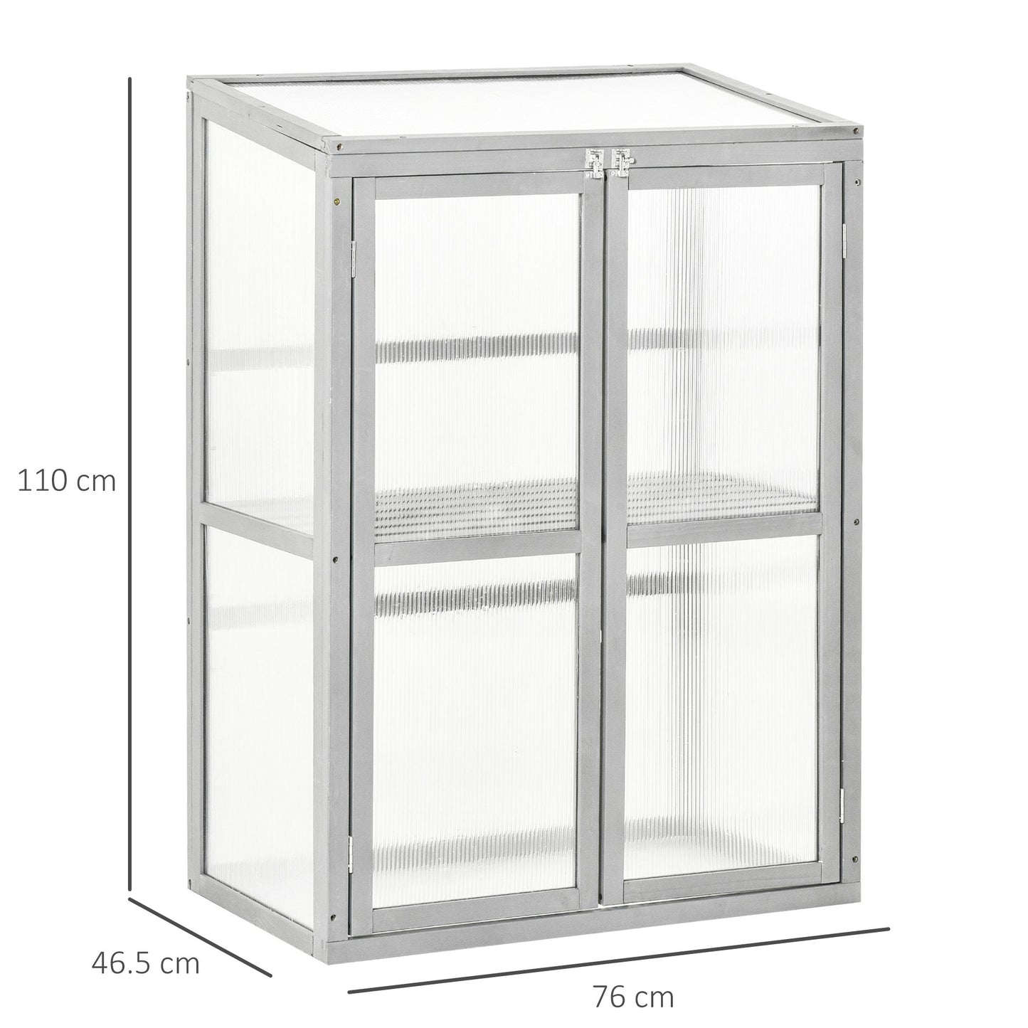 Outsunny Polycarbonate Cold Frame Greenhouse: Wooden Grow House with Adjustable Shelf & Double Doors, Slate Grey