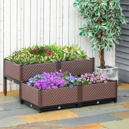 Outsunny 50cm x 50cm x 46.5cm Set of 4 Garden Raised Bed Kit, DIY Elevated Planter Box, Flower Vegetables Planting Container w/ Self-Watering Design
