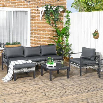 Outsunny 6 Pieces Patio Furniture Set with Sofa, Armchair, Stool, Metal Table, Cushions, for Outdoor, Charcoal Grey