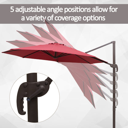 Outsunny 3m Cantilever Aluminium Frame 360 Rotation Hanging Parasol w/ Cross Base Wine Red