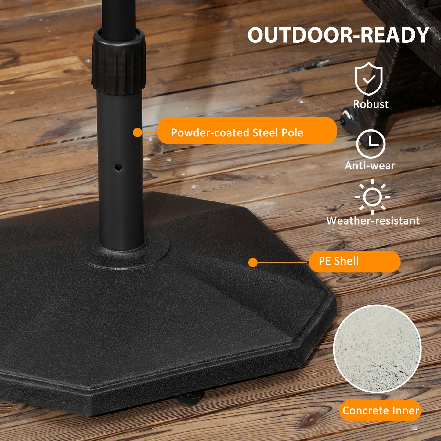 Outsunny Concrete Parasol Base: 18kg Umbrella Stand for 34mm, 38mm & 48mm Poles, Sturdy & Durable, Ebony Black