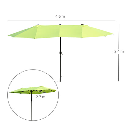 Outsunny 4.6m Garden Parasol Double-Sided Sun Umbrella Patio Market Shelter Canopy Shade Outdoor Grass Green - NO BASE