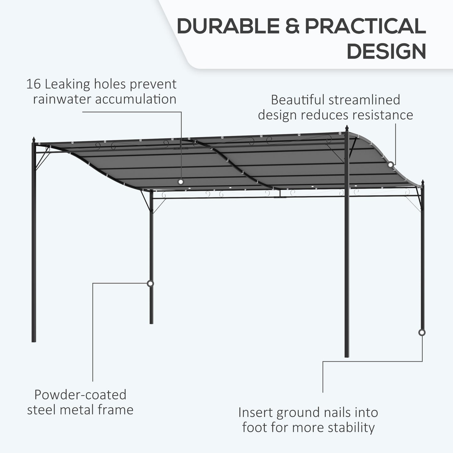 Outsunny 4 x 3 Meters Canopy Metal Wall Gazebo Awning Garden Marquee Shelter Door Porch - Grey