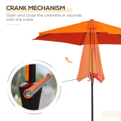 Outsunny 2.7M Patio Tilt Umbrella Sun Parasol Outdoor Garden Sun Shade Aluminium Frame with Crank（Orange）